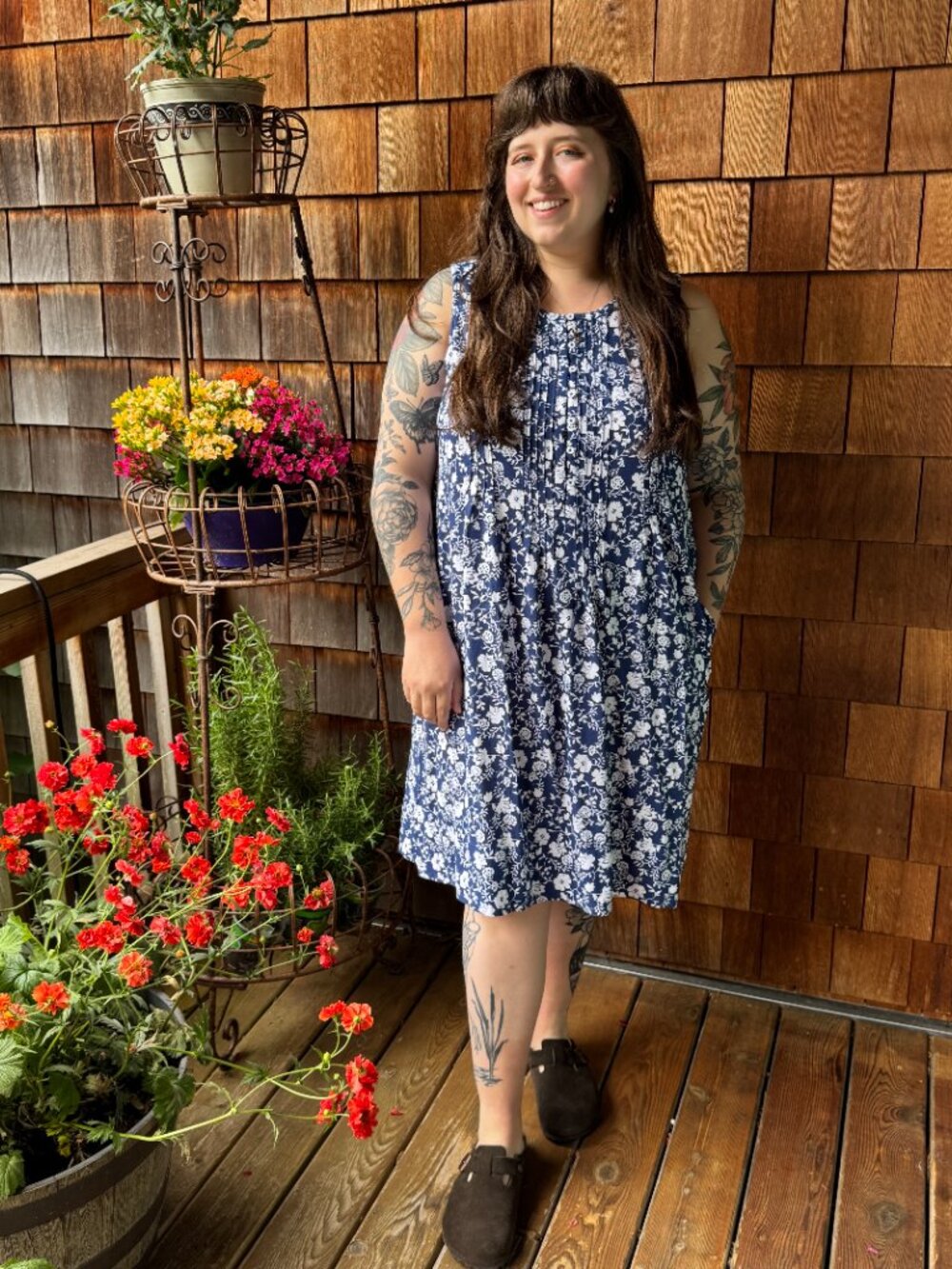 NWT Coldwater Creek Blue/White Daisy Print La Sal Sleeveless Dress - Women's 1X